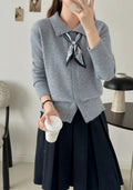 Lapel scarf sweater cardigan in acrylic fibre with built-in scarf detail
