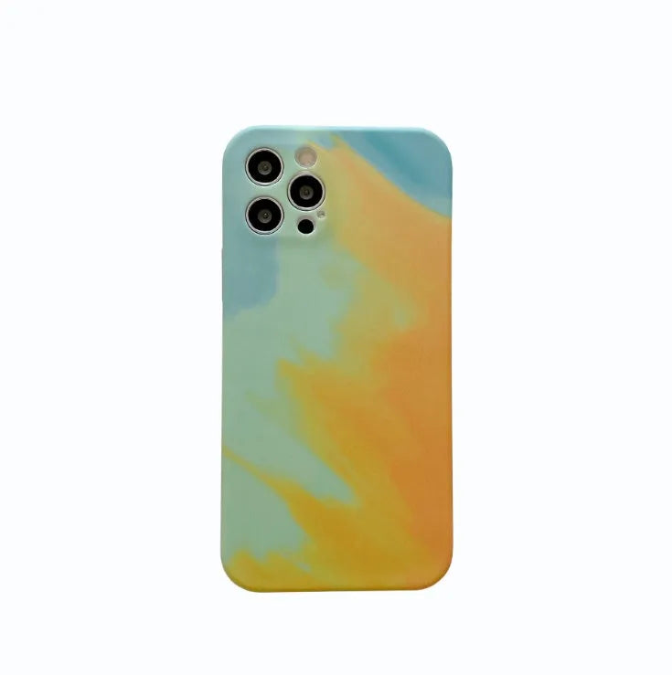 Soft silicone iPhone case with blue and purple oil painting gradient geometric abstract pattern