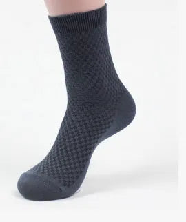 Men's bamboo fibre business socks showing small square pattern in five colour options