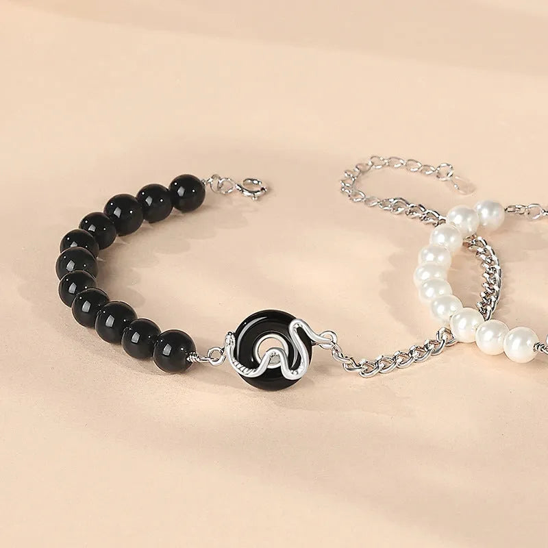 925 sterling silver couple bracelet with snake design and safe buckle in New Chinese style.