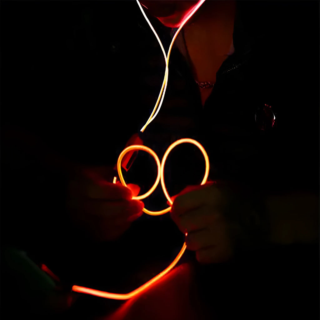 Blue LED light-up earphones with 3.5mm plug and inline remote microphone for iPhone and Android phones.