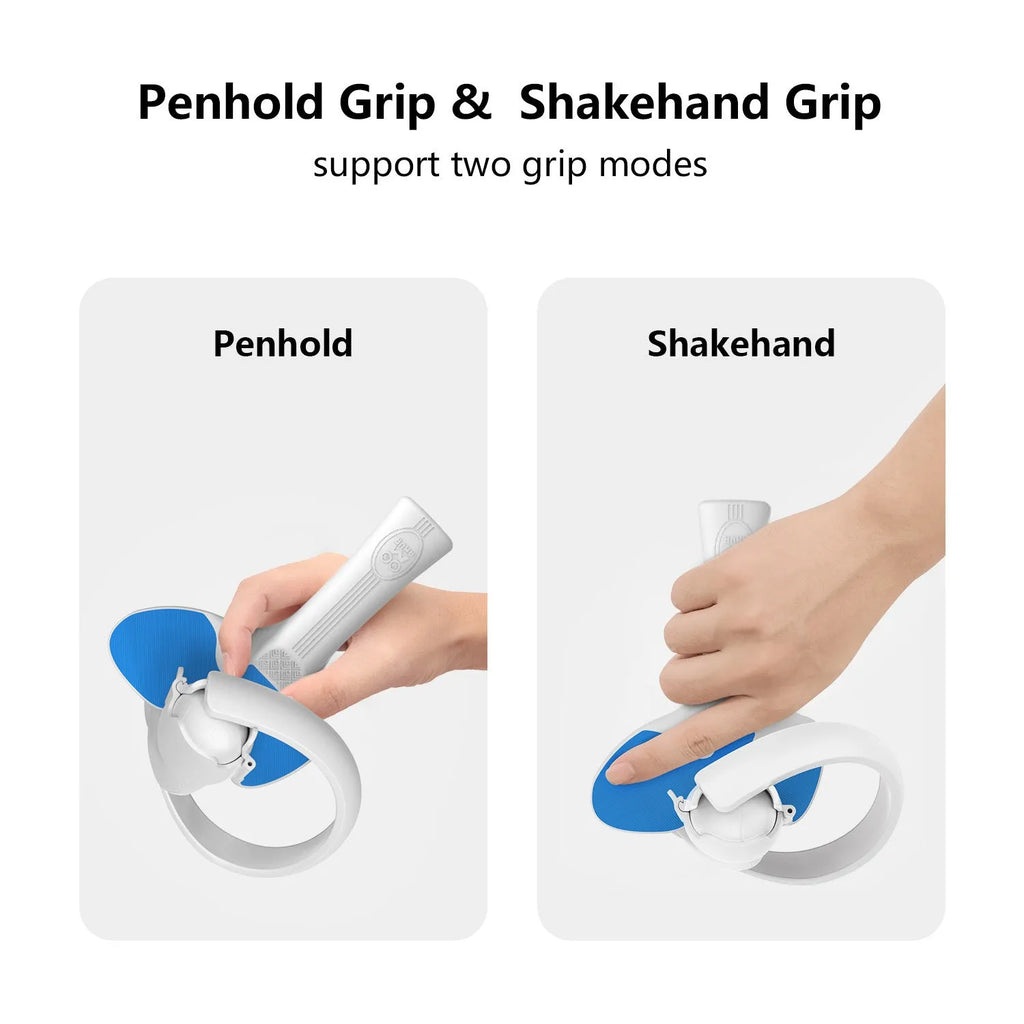 Red and blue plastic silicone table tennis racket hand grip accessory for Pico 4 VR controller showing 160x110x80mm dimensions