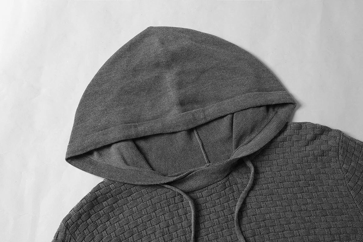 Men's hoodie sweater in a cotton-polyester blend, shown in one of nine available colours.