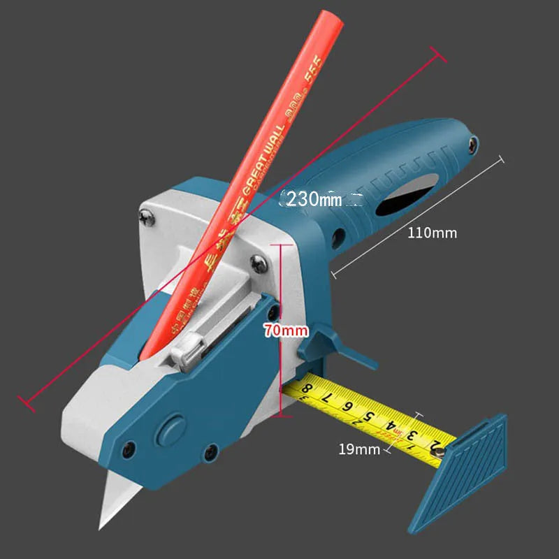 Blue multifunctional woodworking cutter tool with one-press lock and scale for cutting boards
