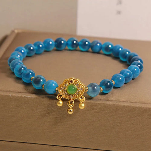 Blue sugar heart agate safety lock pendant bracelet for women with crystal construction and alloy inlay
