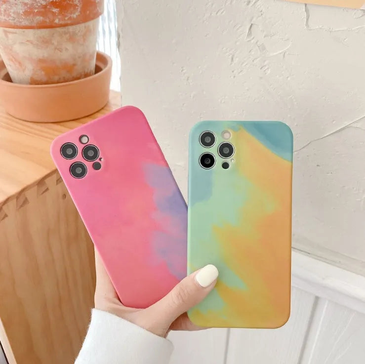 Soft silicone iPhone case with blue and purple oil painting gradient geometric abstract pattern