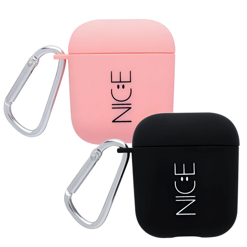 Black and Pink Apple AirPods silicone covers with Flower, Smiley, and Love designs.