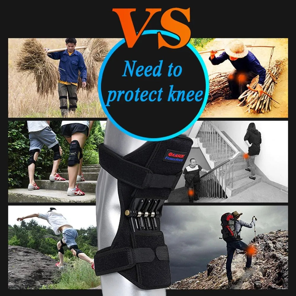 Adjustable knee brace with patella booster spring system in black, blue or green colours