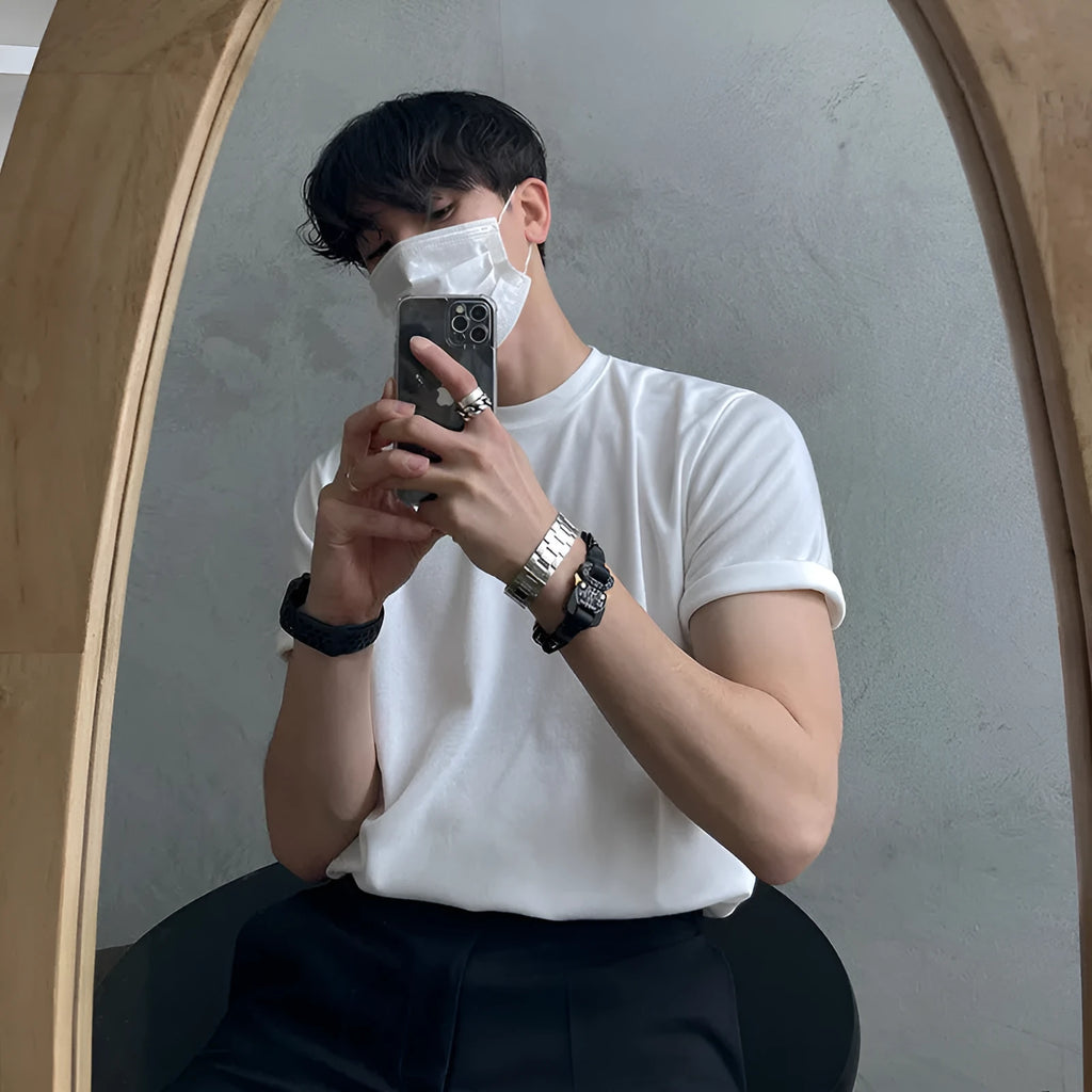 Men's slim fit cotton t-shirt with round neck and half sleeves in solid black colour