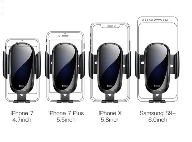 Universal car phone bracket in black, blue, and silvery colours mounted on a car dashboard