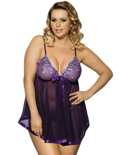 Women's seamless lace mesh sleepdress lingerie in purple, red, black, pink, and white colours