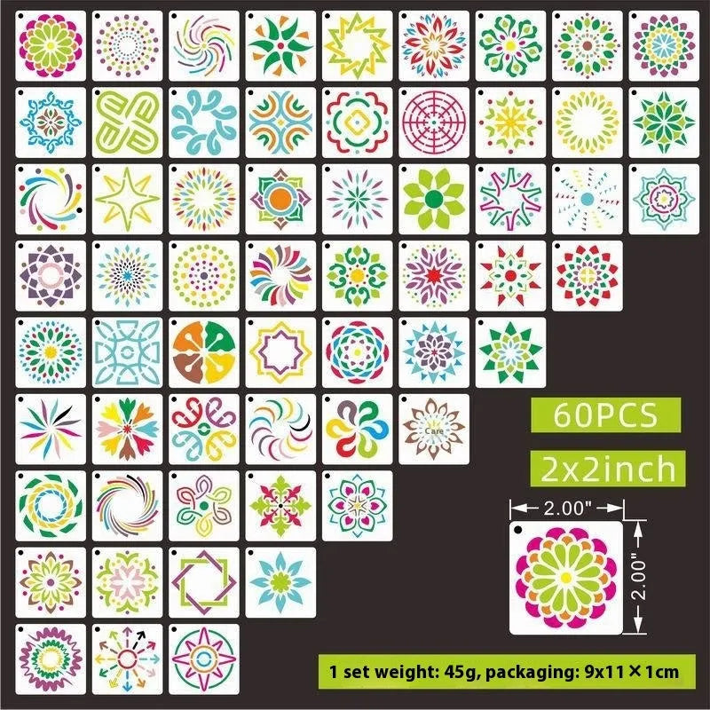 Milky white PET film 2-inch spray painting stencil templates with flower, leaf, bird, ocean, and animal patterns