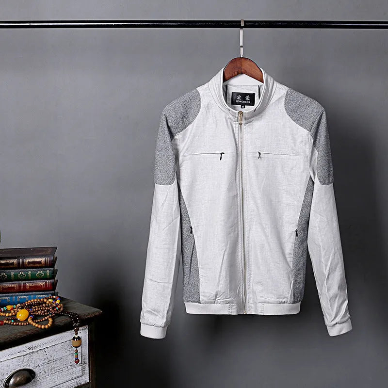 Men's thin cotton jacket in blue, regular fit, shown on a model for leisure wear.