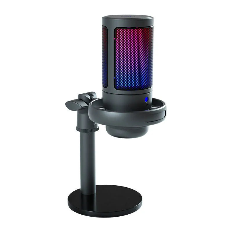 Colourful USB condenser microphone with LED lighting effects and anti-spray mesh option