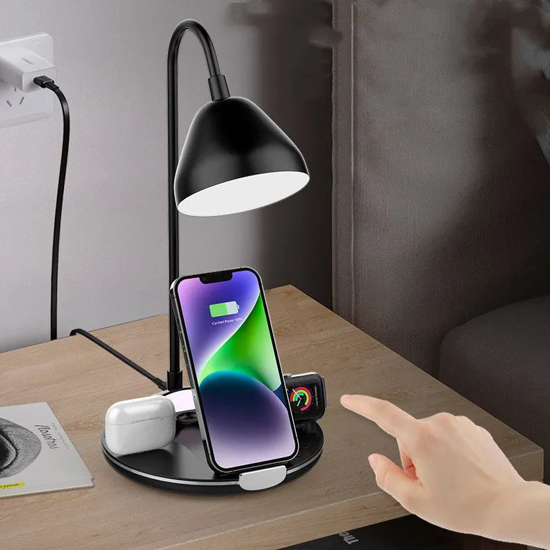 Black and white magnetic folding wireless charger showing folded and unfolded positions