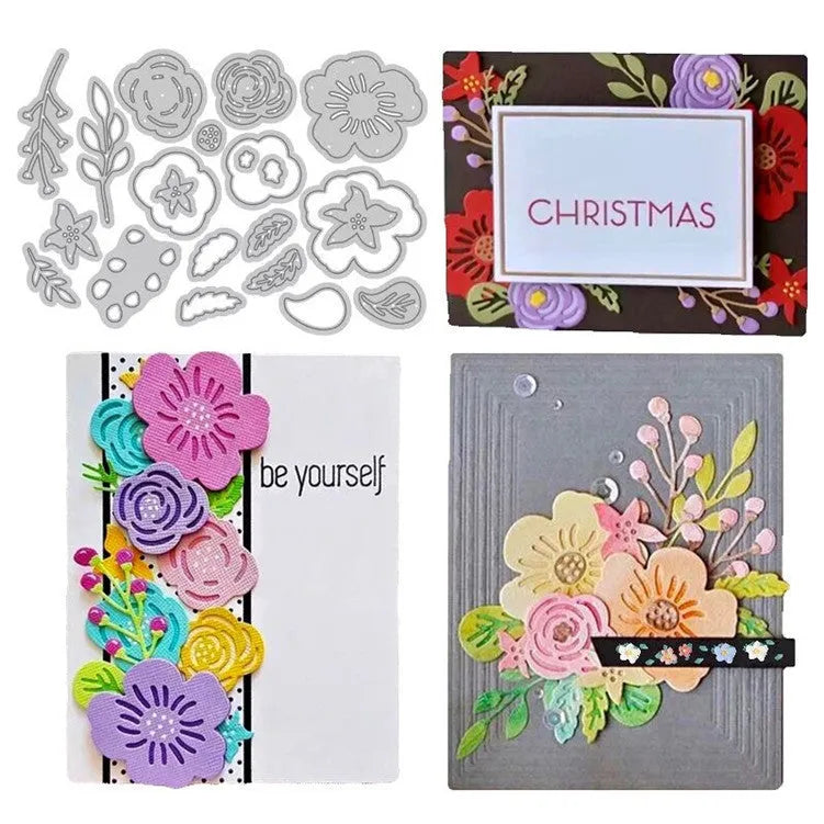 Silver carbon steel flower cutting die with plant design measuring 14.3 by 9.9 centimetres