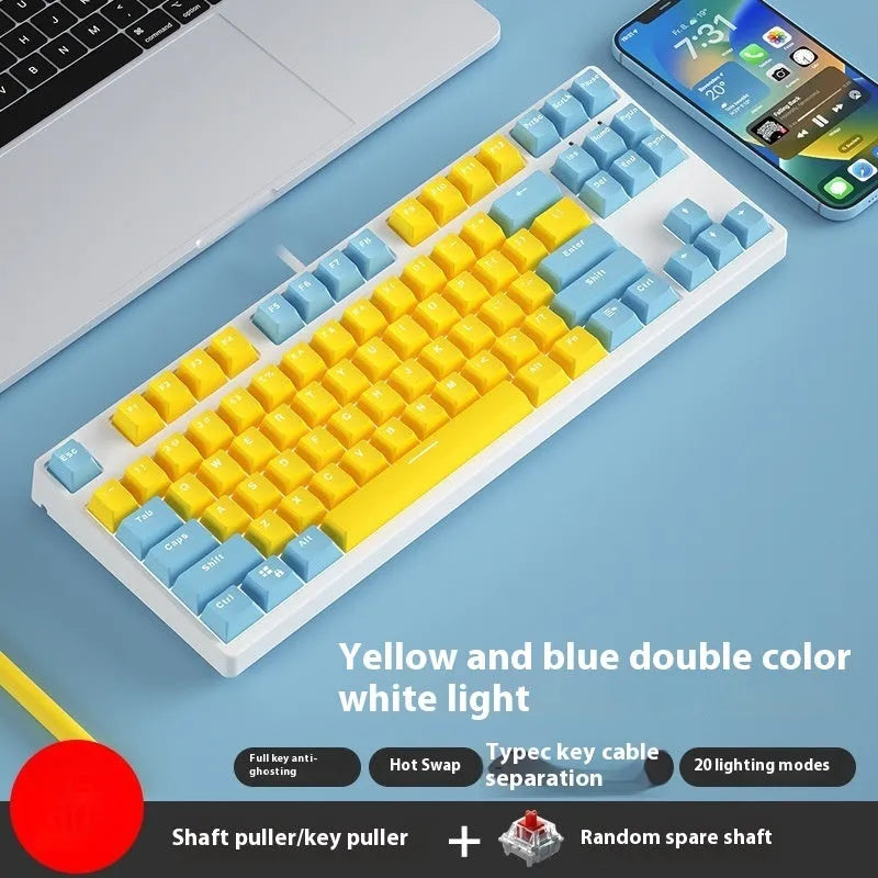 87-key wired mechanical keyboard with hot-swappable switches showing two-tone colour options