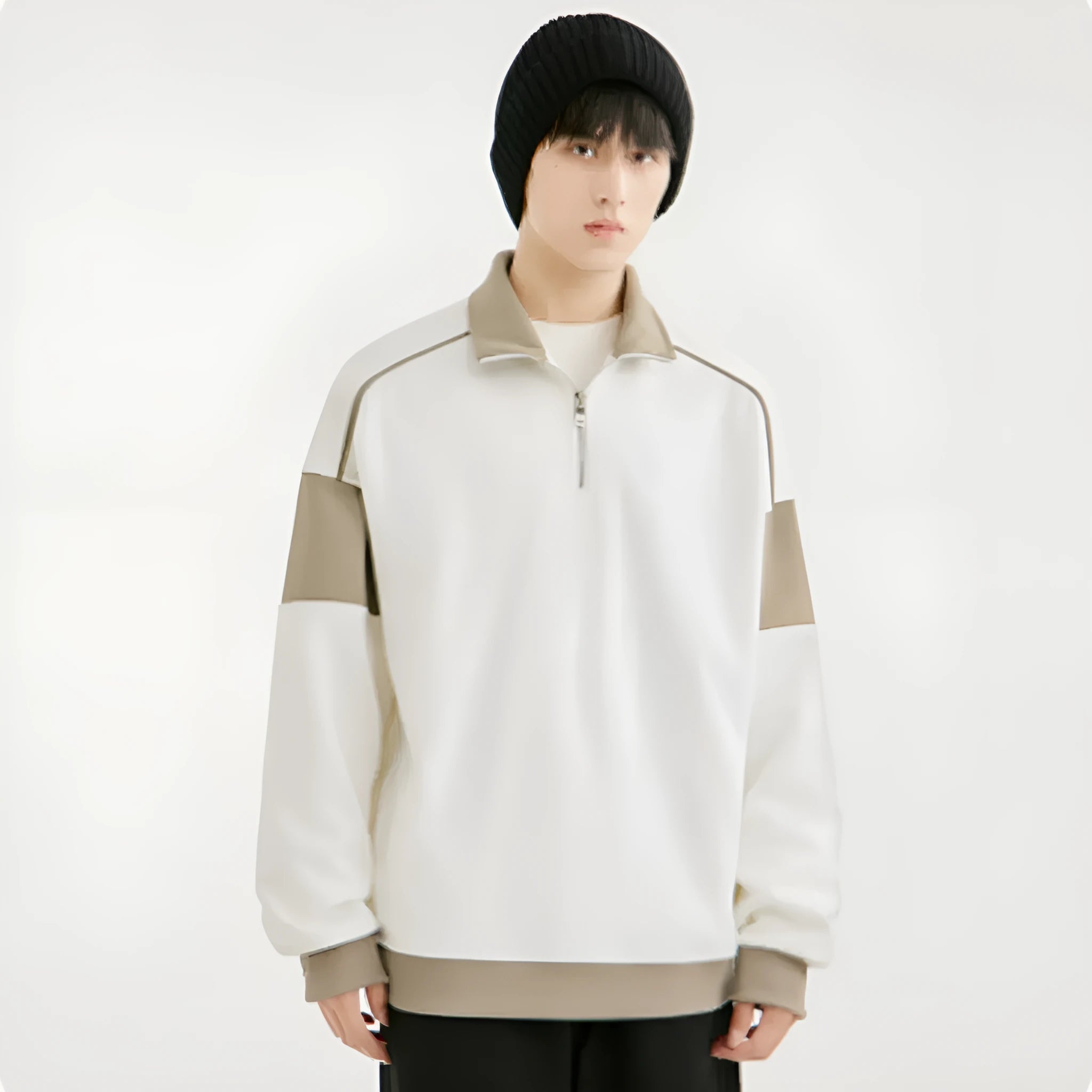 Men's hooded corduroy sweater with drop shoulders and loose lapels in rabbit fur fabric