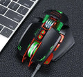 Thunder Wolf V9 black and grey wired gaming mouse on a desktop mat.