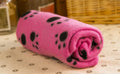 Double sided velvet pet blanket in paw print design, sizes 60x70cm and 100x70cm, for dogs and cats