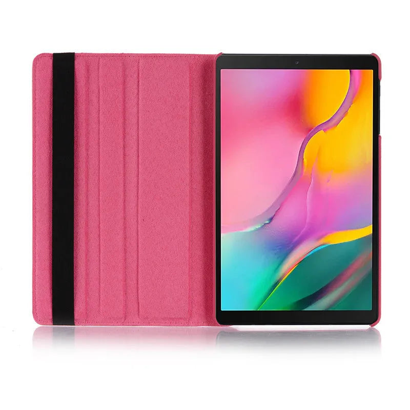 Imitation leather rotating clamshell protective sleeve for iPad, shown in rose red colour.