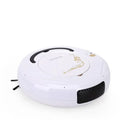 Blue smart floor sweeping robot vacuum cleaner on a hardwood floor.