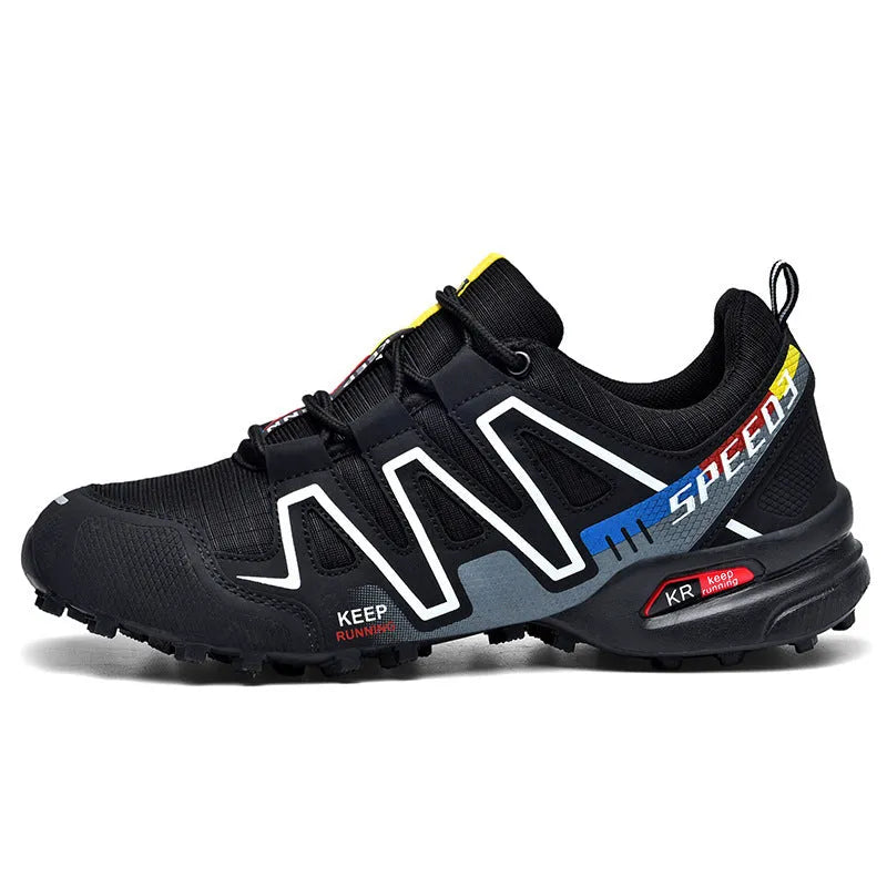 Men's plus size grey orange casual running shoes with low-top design and rubber sole.