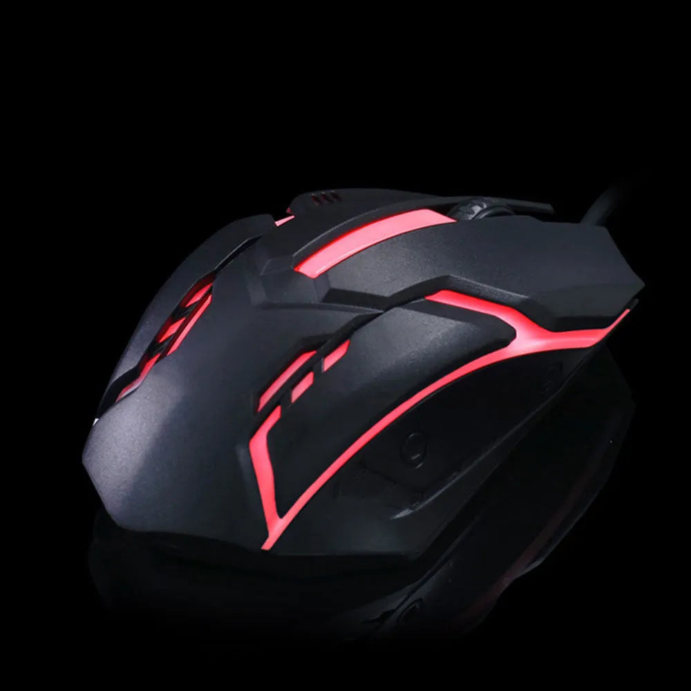 Wired desktop mouse with luminous glow effect showing black and white colour variants