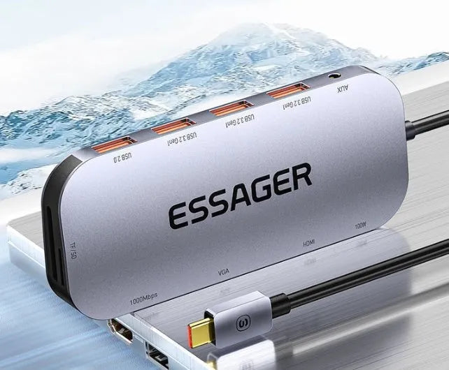 11-in-1 Type-C expansion dock with gigabit network port and 20cm cable separator