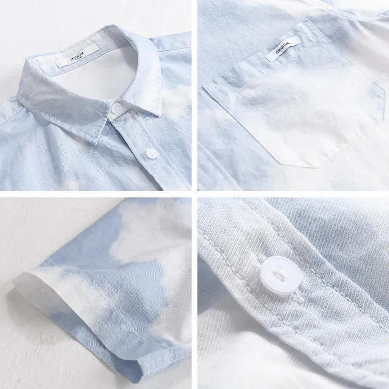 Men's light pink loose fit pure cotton short sleeve summer shirt cardigan style