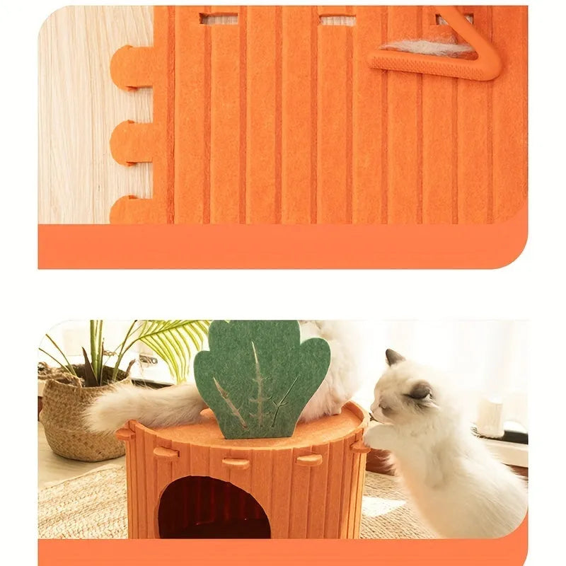 Semi-enclosed felt cat tunnel pet bed in medium and large size options.