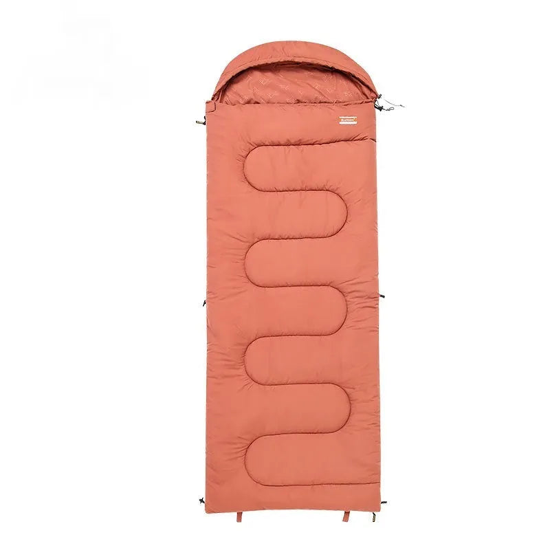 Portable cotton sleeping bag in ochre or olive green colour for camping