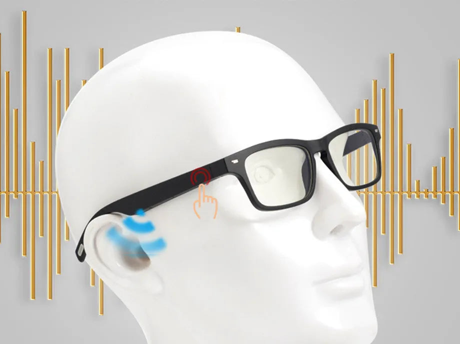 Unisex PC+ABS smart glasses with Bluetooth audio and semi-open-ear design for sports and office use