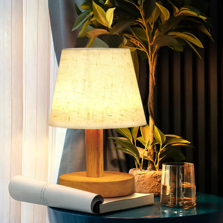 Vintage pleated table lamp with linen shade and bamboo base in Korean style