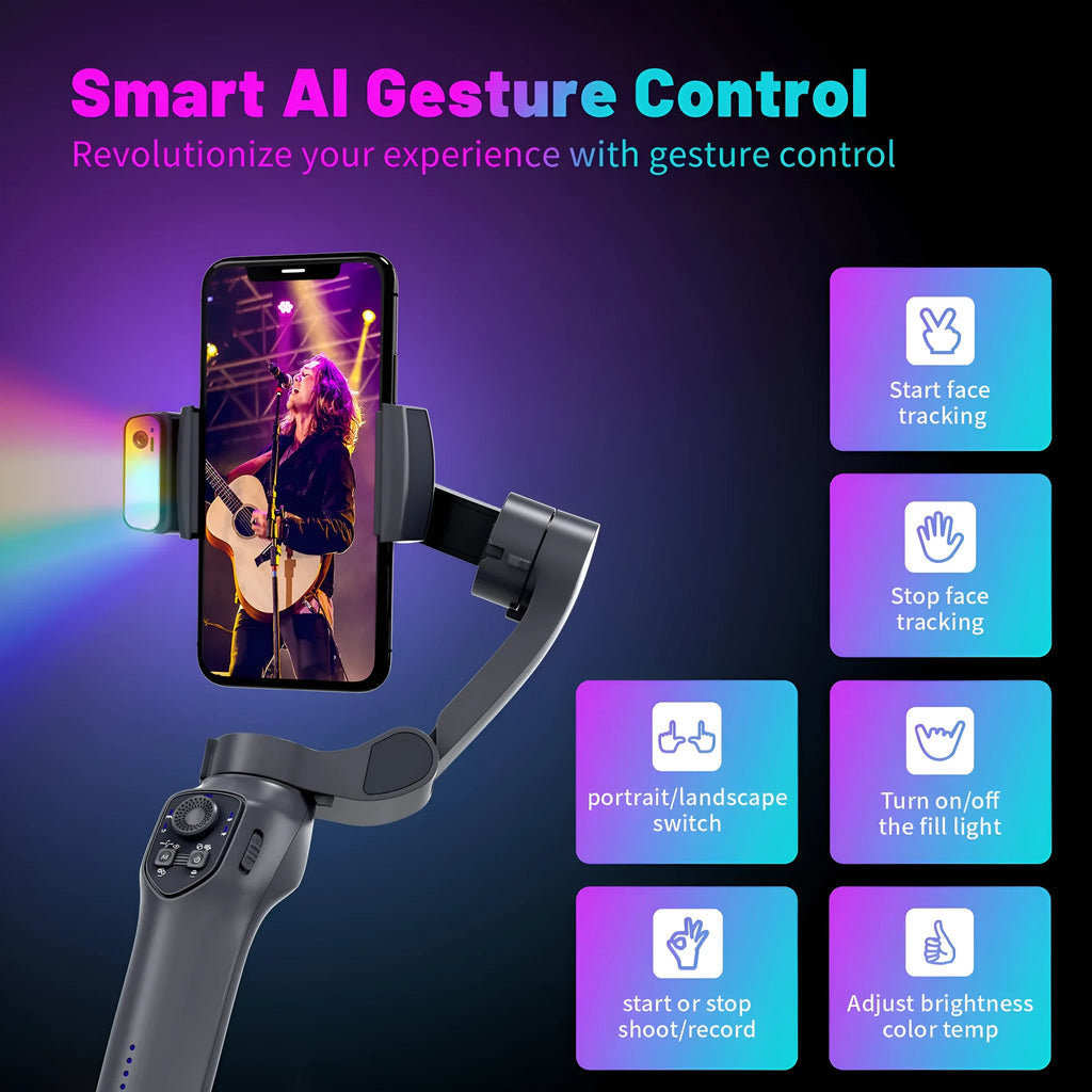 L7Cpro gun colour foldable handheld smartphone gimbal stabiliser with RGB lights.