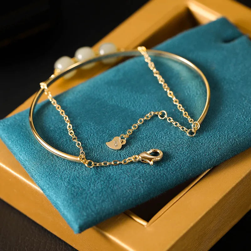 Hetian jade lucky beads bracelet with gold inlay in three bead versions
