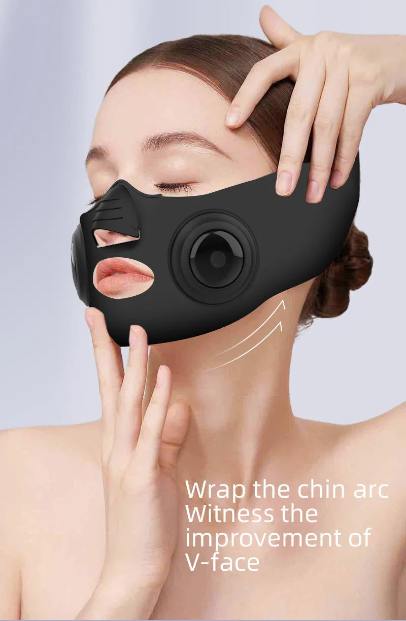 Black photon facial mask beauty device with LED lights and USB connection