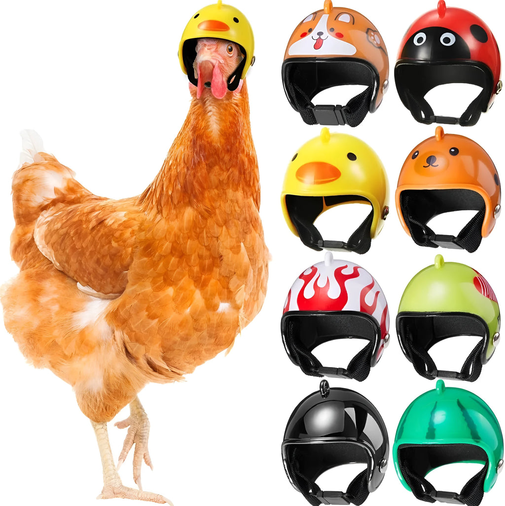 Small pet helmet for chickens and birds with adjustable elastic bands and sponge lining