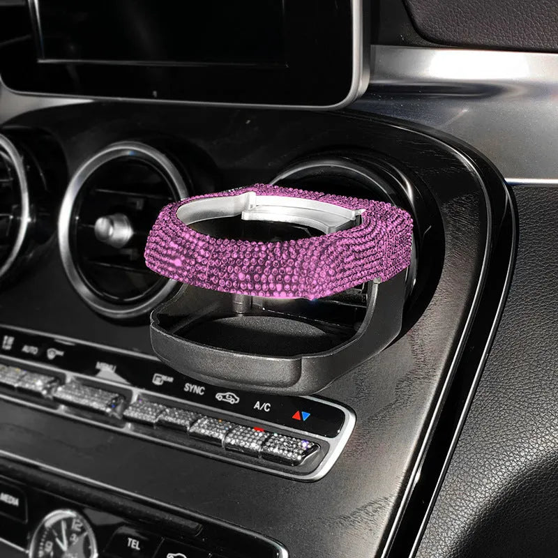 Car interior water cup bracket with ashtray and rhinestone decoration mounted on air vent