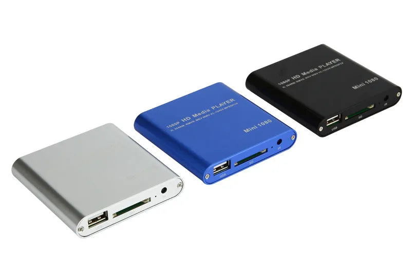 Blue and black 1080P HDMI media player for SD cards and USB drives