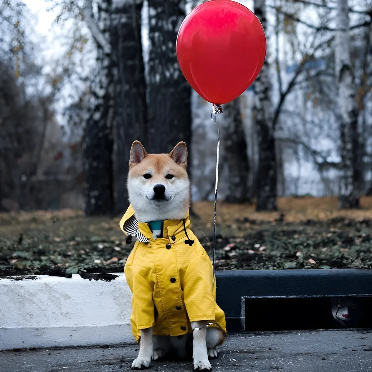 Yellow polyester dog raincoat with windproof waterproof twill and cotton inside, sizes S to 4XL