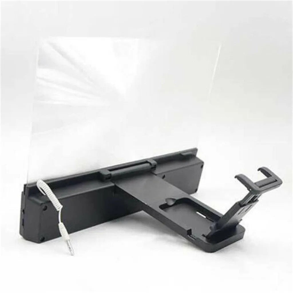 12-inch mobile phone screen amplifier with adjustable gooseneck stand and built-in speakers showing phone magnification