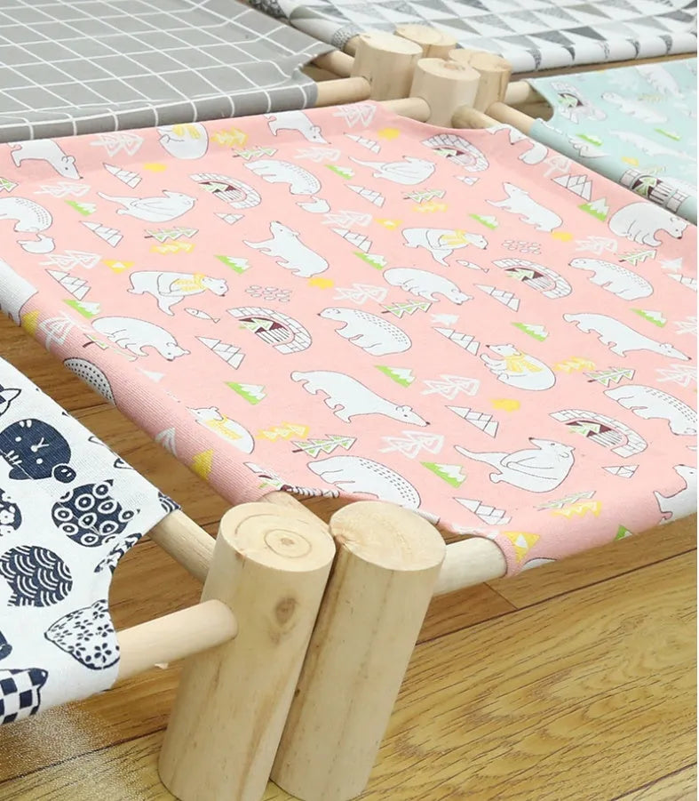 Wooden pet camping bed 44 x 51cm for cats and small pets in blue, grey, navy, pink, white or yellow