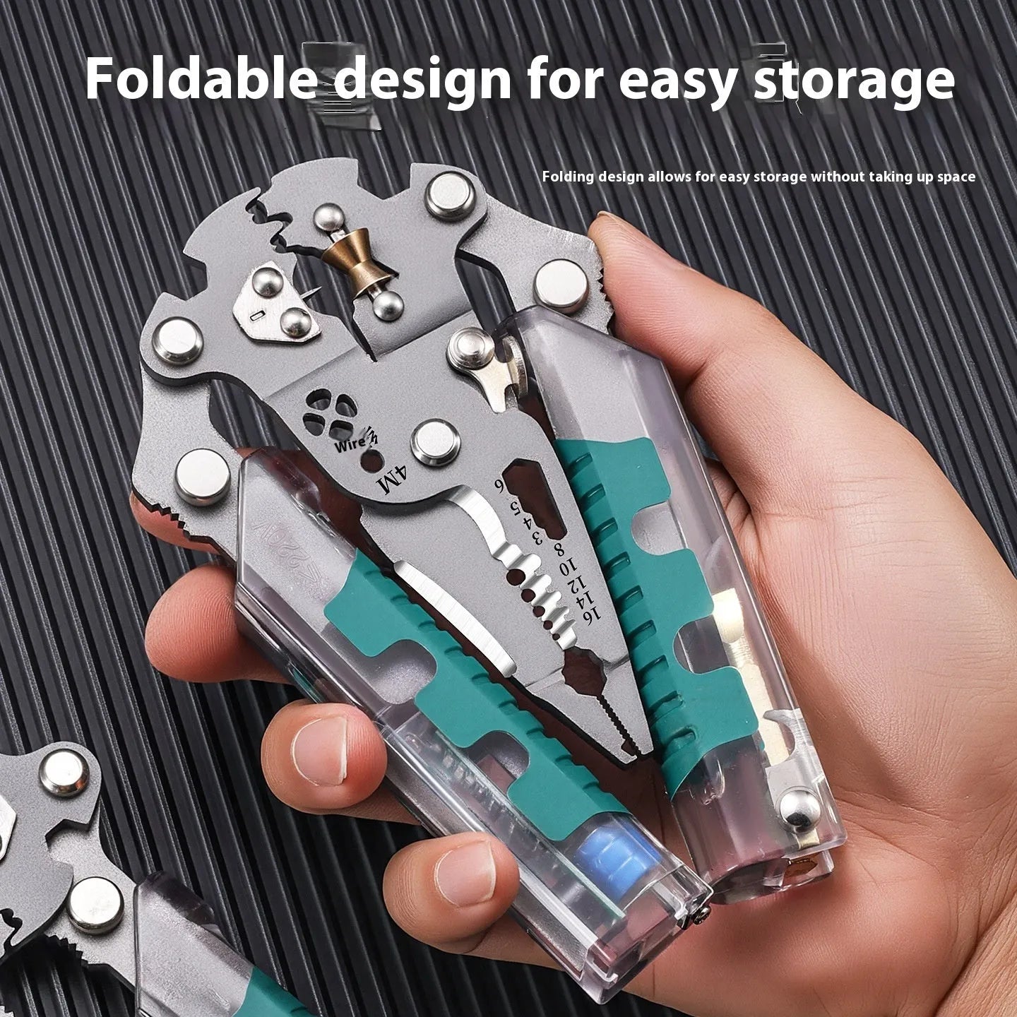 Pointed nose electrician's pliers and wire stripper tool with rust-resistant steel blades.