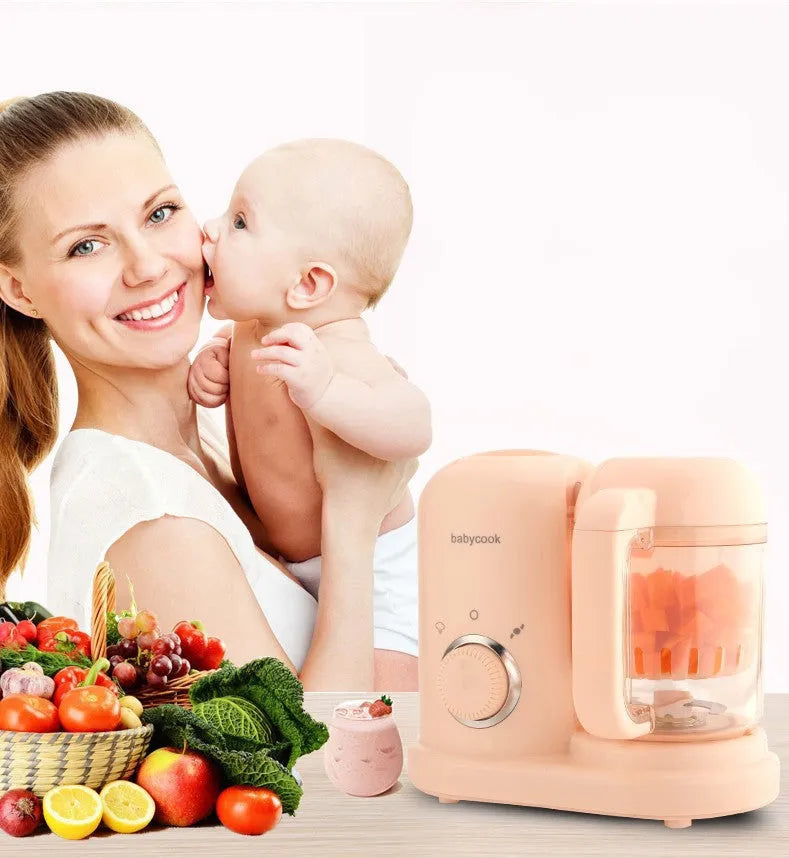 Baby food processor steamer and blender with double mixing blades in green or pink