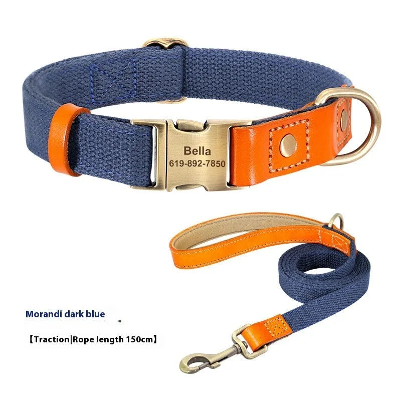 Small dog mohair collar and leash set in green with contrasting lettering