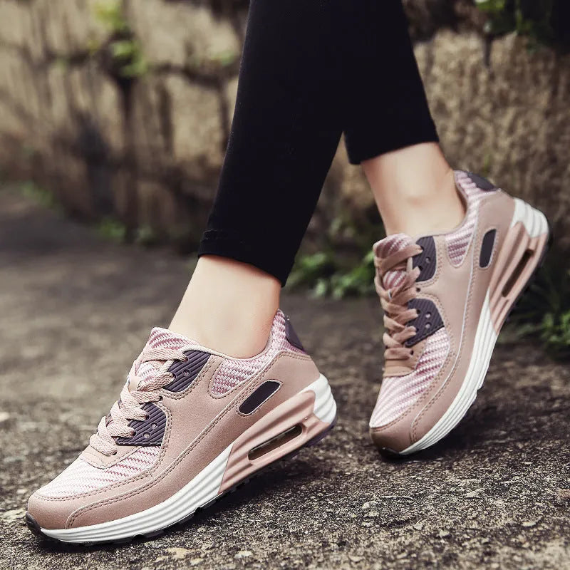 Women's casual shoes with a 3.5cm heel in beige orange, grey, and pink purple colour options.