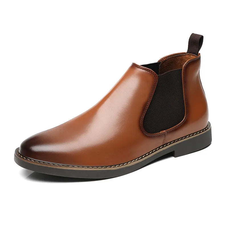 Men's black formal leather boots with pointed toe design and lace-up ankle