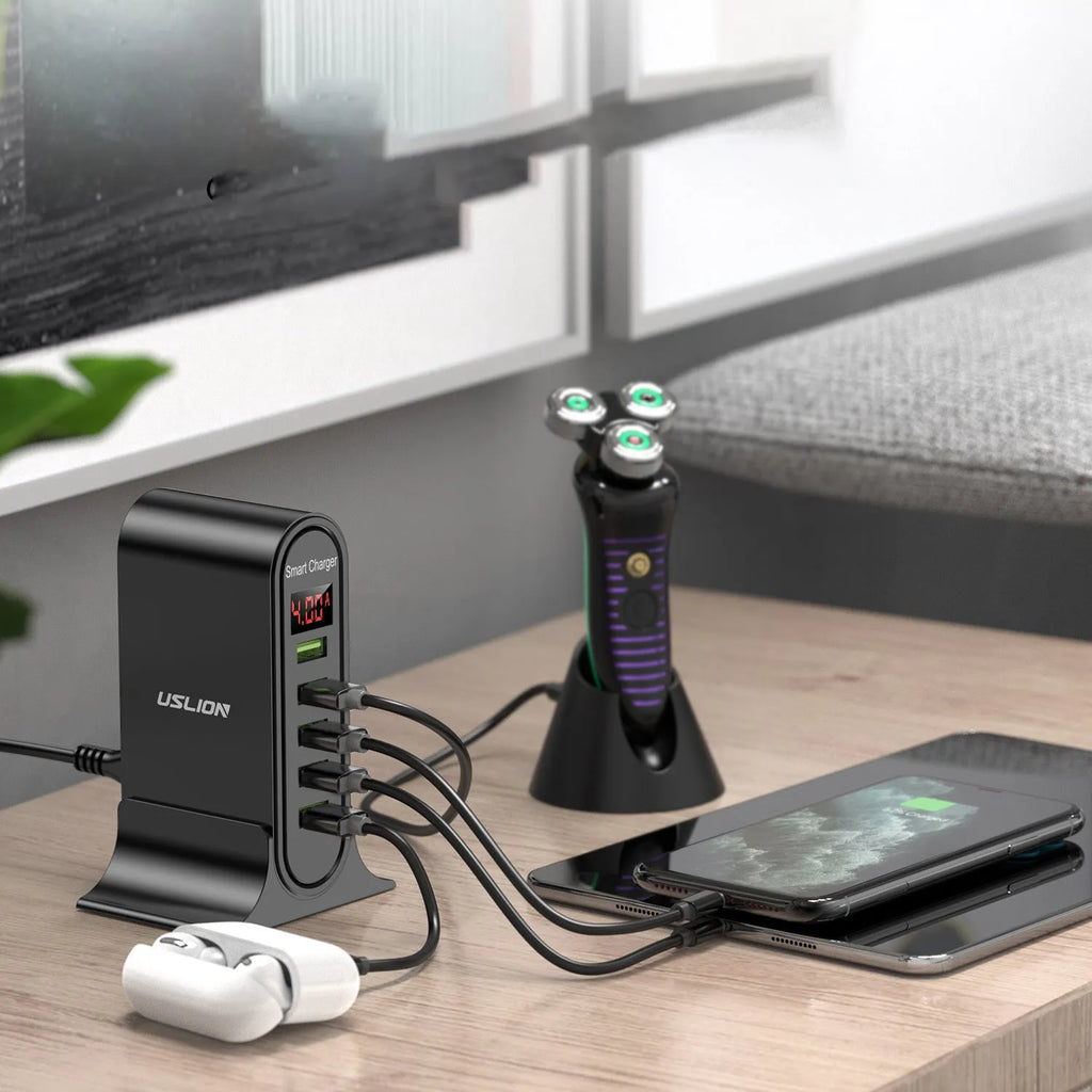 Smart LED digital display charger in black or white with EU UK US plug options