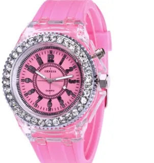 Geneva women's luminous LED quartz watch with 43mm round dial and silicone strap